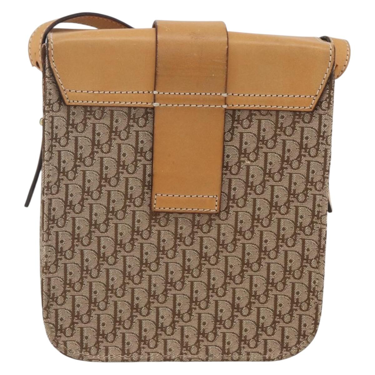 Christian Dior Trotter Canvas Street chic Shoulder Bag Beige Gold Auth ki6338