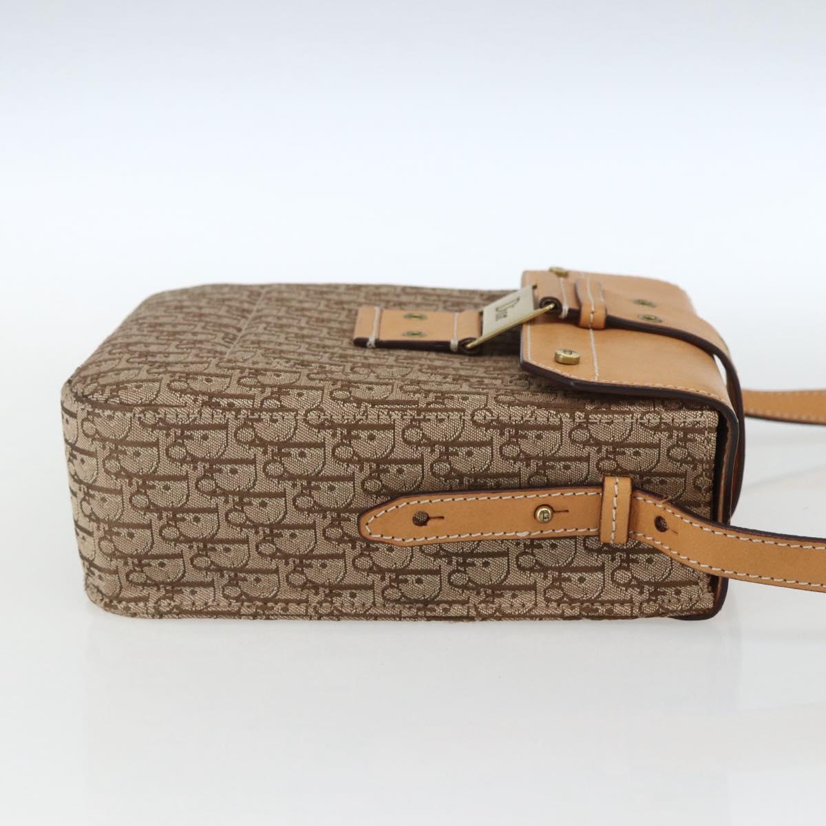 Christian Dior Trotter Canvas Street chic Shoulder Bag Beige Gold Auth ki6338