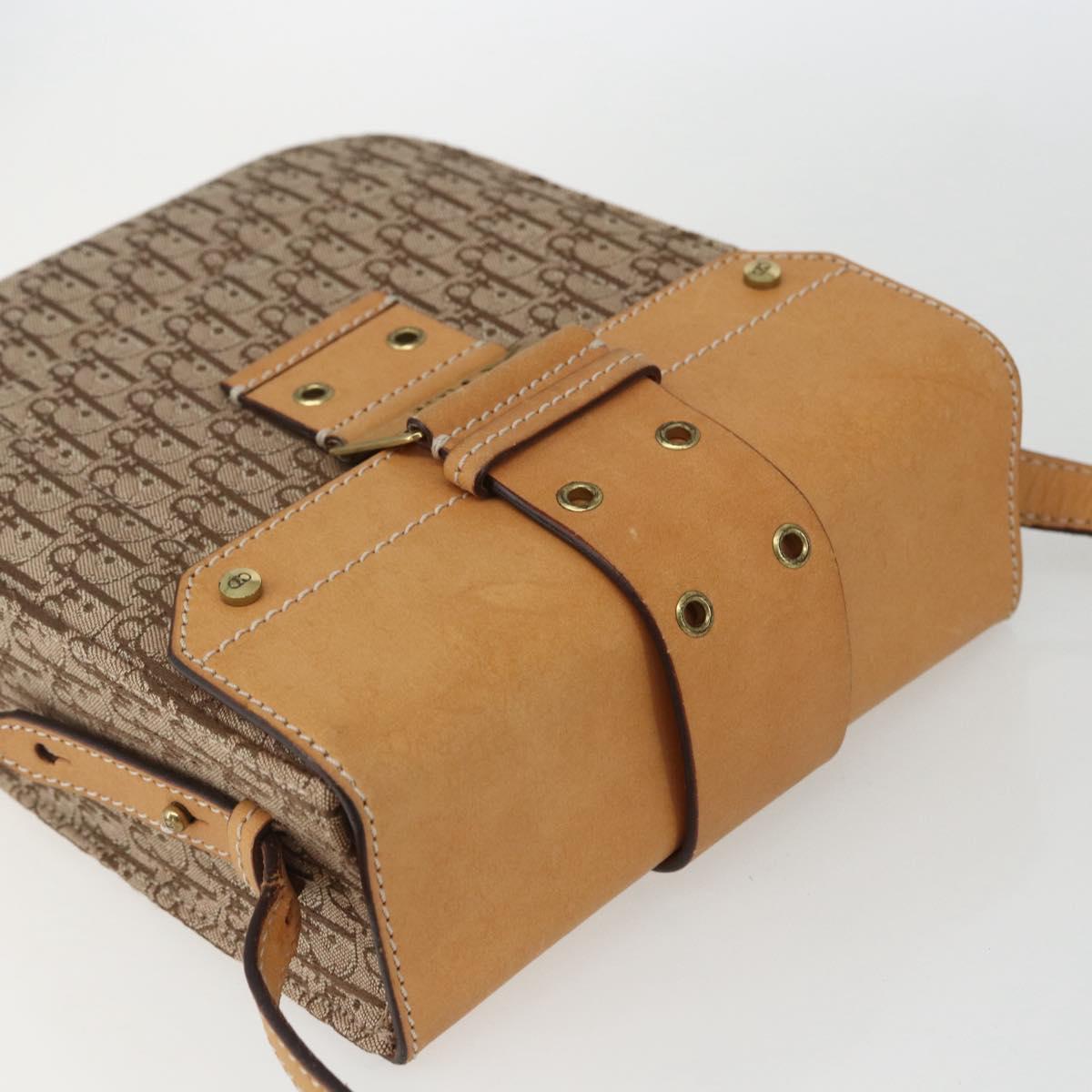 Christian Dior Trotter Canvas Street chic Shoulder Bag Beige Gold Auth ki6338