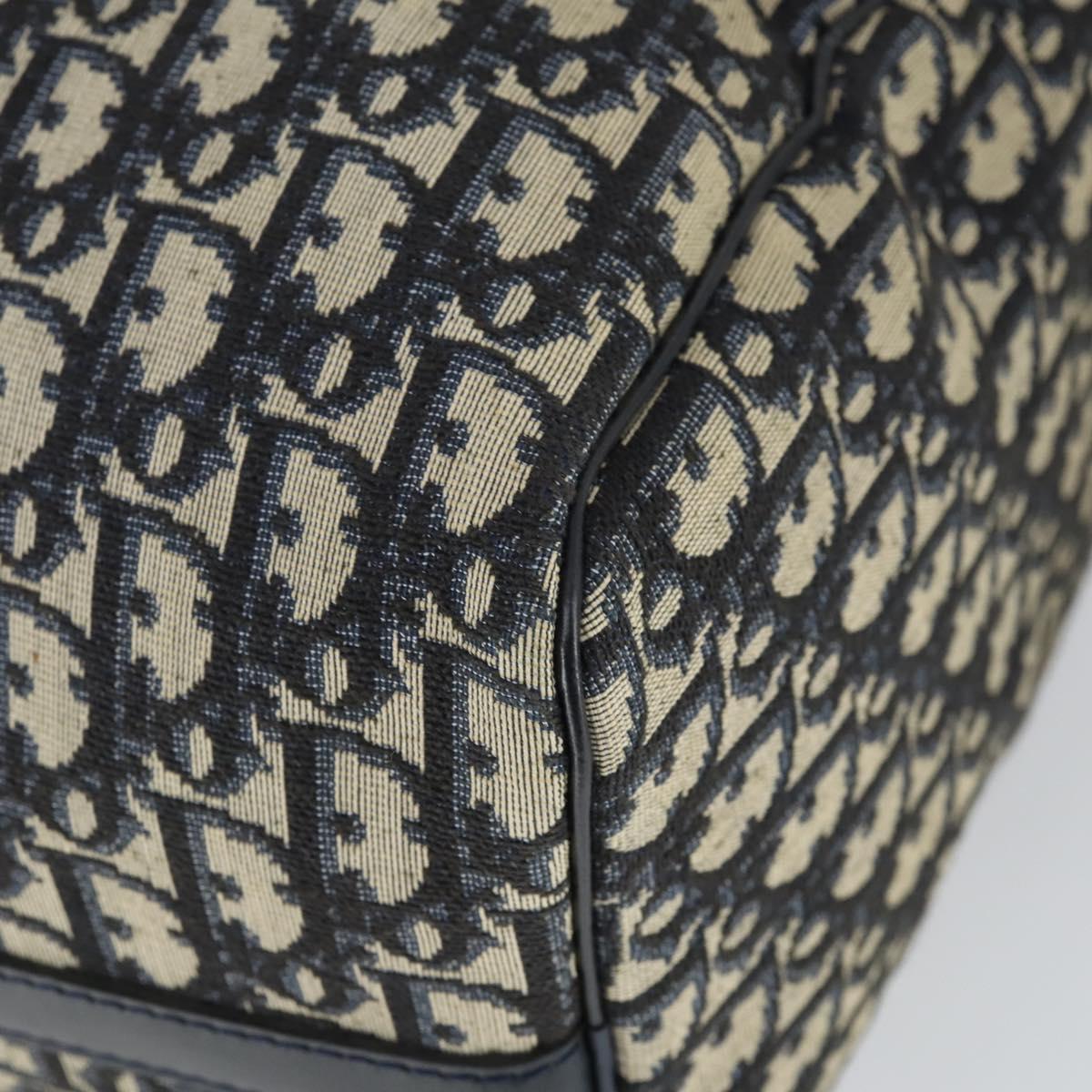 Christian Dior Trotter Canvas Boston Bag Navy Silver Auth ki6339