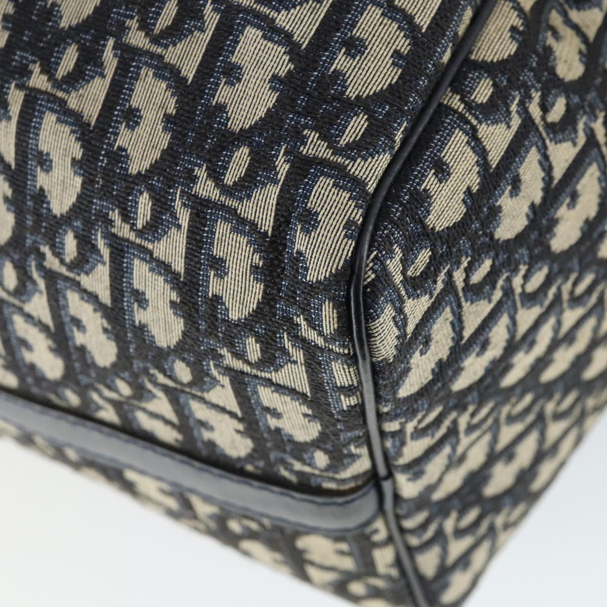 Christian Dior Trotter Canvas Boston Bag Navy Silver Auth ki6339