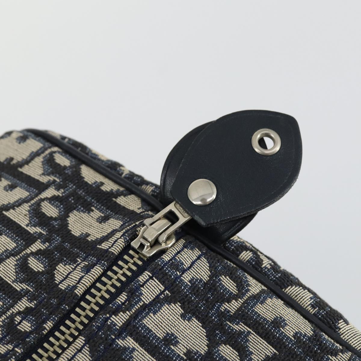 Christian Dior Trotter Canvas Boston Bag Navy Silver Auth ki6339