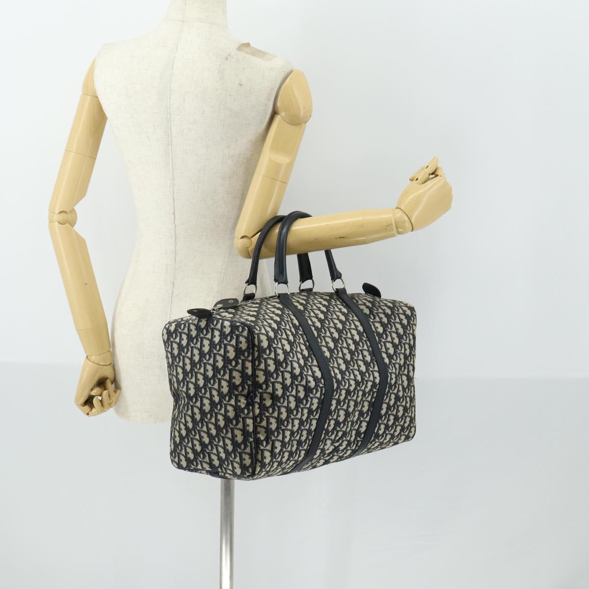 Christian Dior Trotter Canvas Boston Bag Navy Silver Auth ki6339