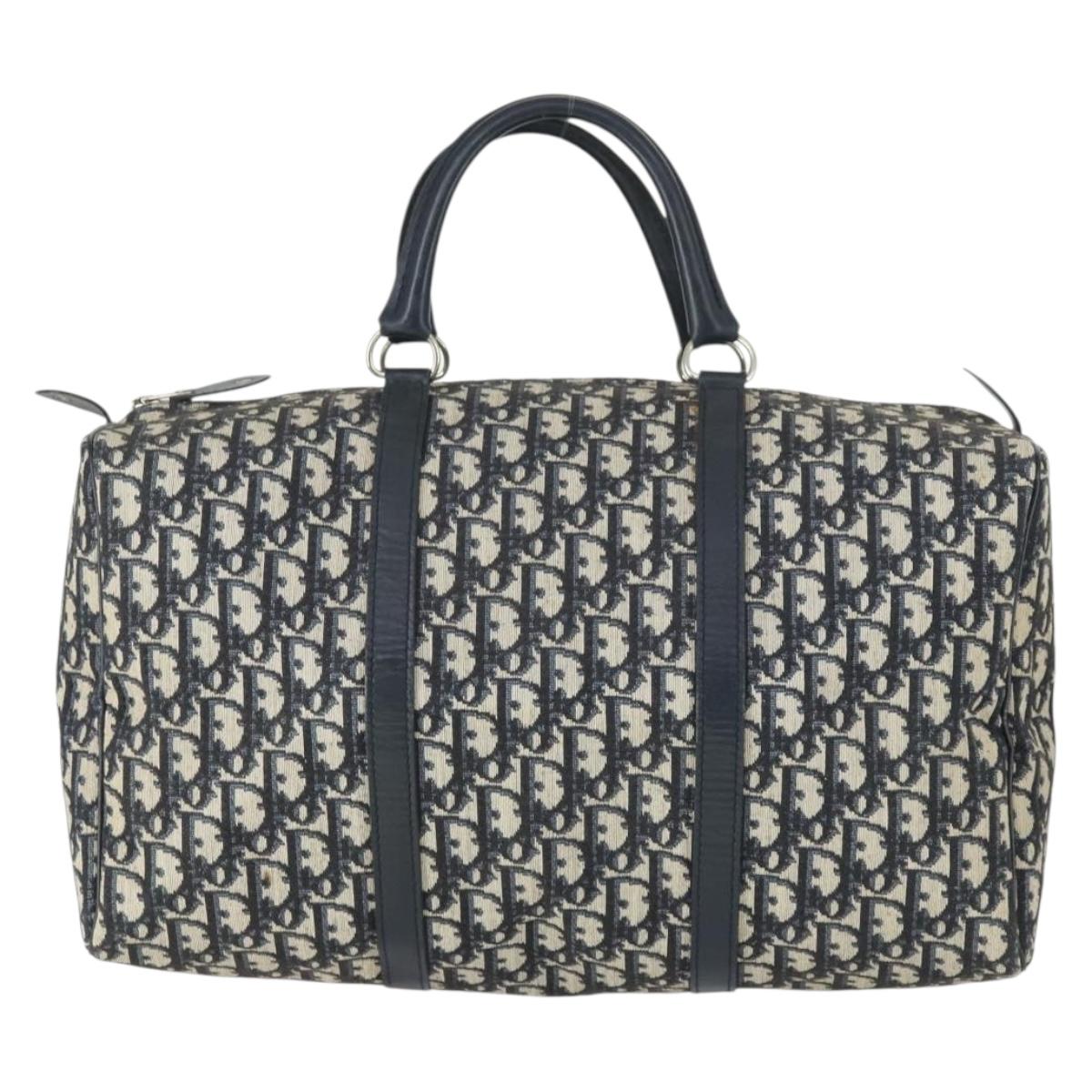 Christian Dior Trotter Canvas Boston Bag Navy Silver Auth ki6339