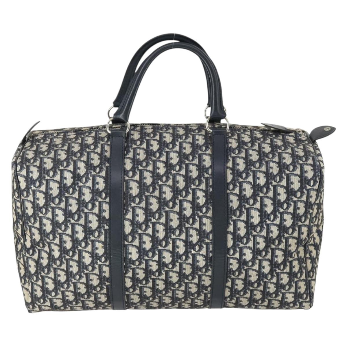 Christian Dior Trotter Canvas Boston Bag Navy Silver Auth ki6339