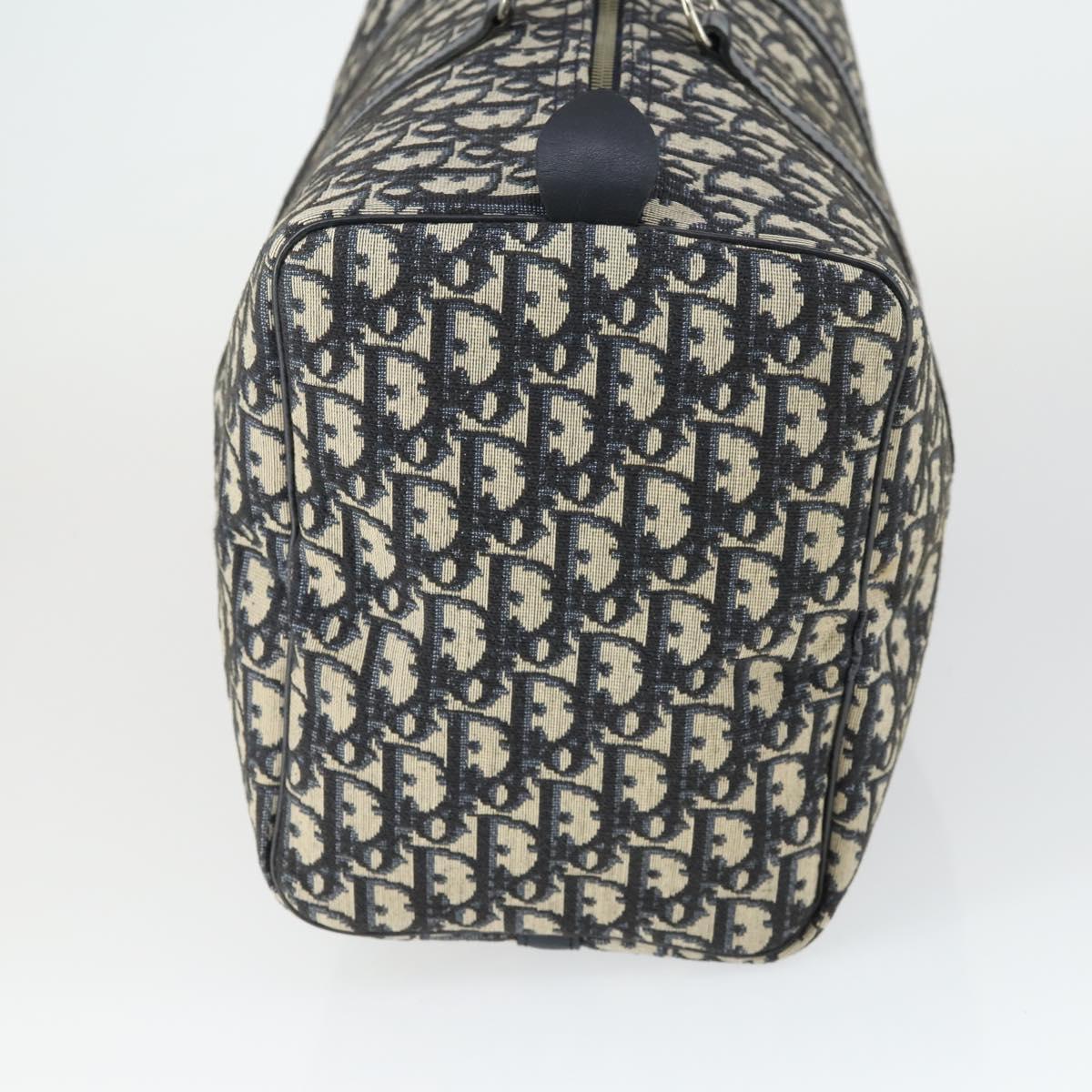 Christian Dior Trotter Canvas Boston Bag Navy Silver Auth ki6339