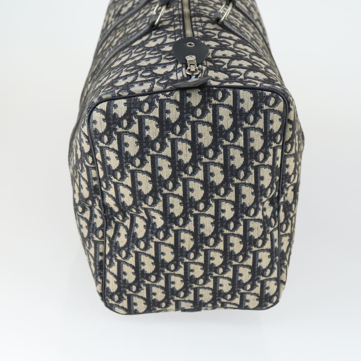 Christian Dior Trotter Canvas Boston Bag Navy Silver Auth ki6339