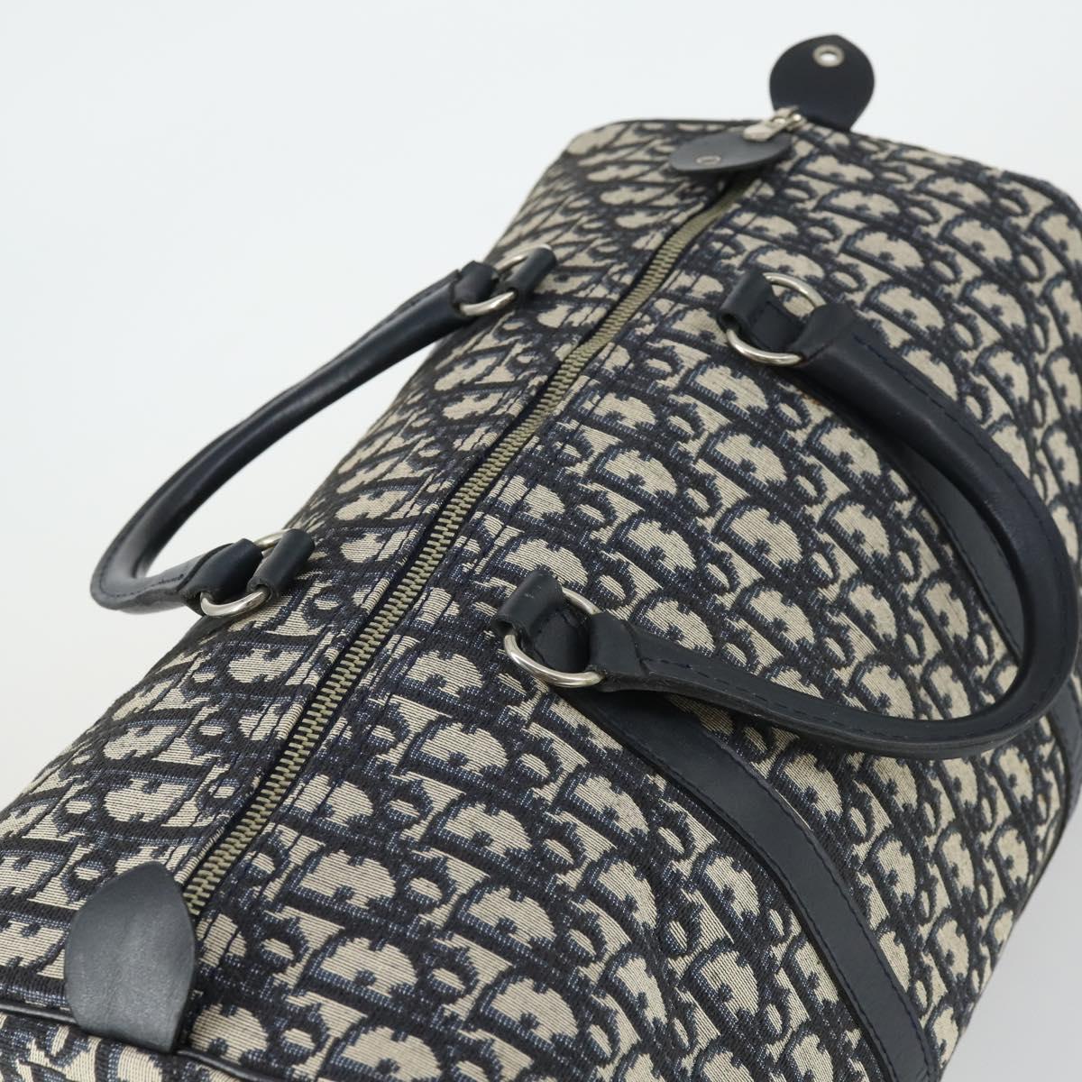 Christian Dior Trotter Canvas Boston Bag Navy Silver Auth ki6339