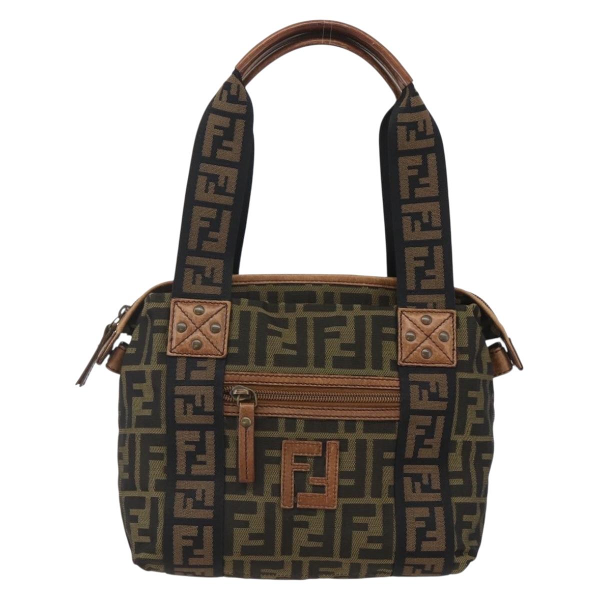 FENDI Zucca Canvas Tote Bag Black Brown Auth ki6340