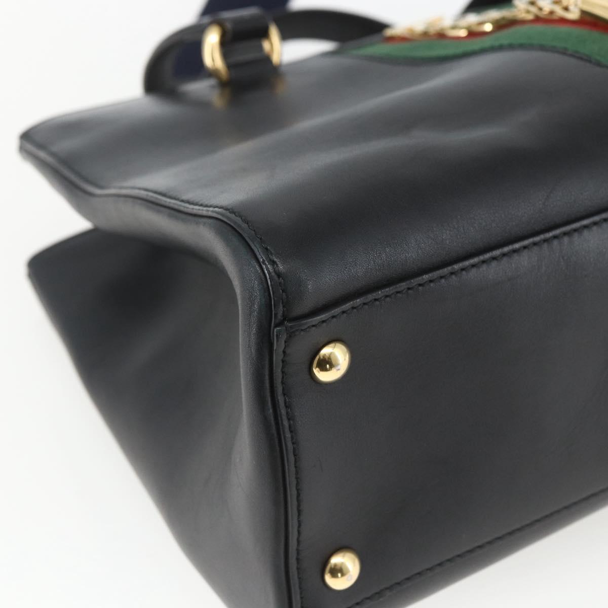 GUCCI Web Sherry Line Silvi Tote Bag Leather 2way Black Gold 453790 Auth ki6344