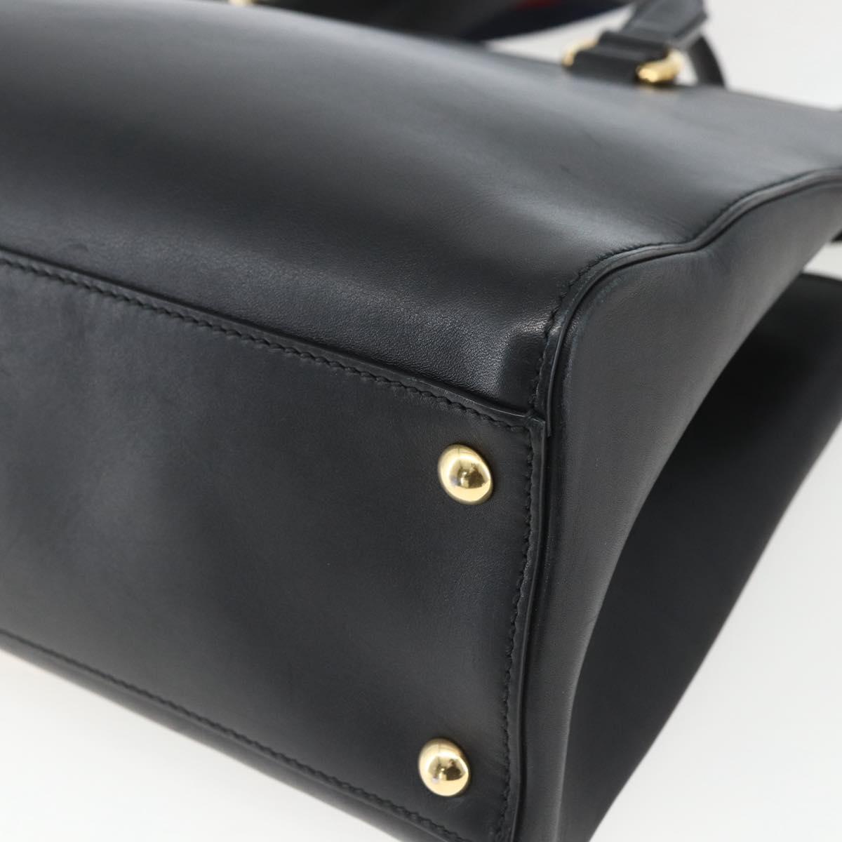 GUCCI Web Sherry Line Silvi Tote Bag Leather 2way Black Gold 453790 Auth ki6344
