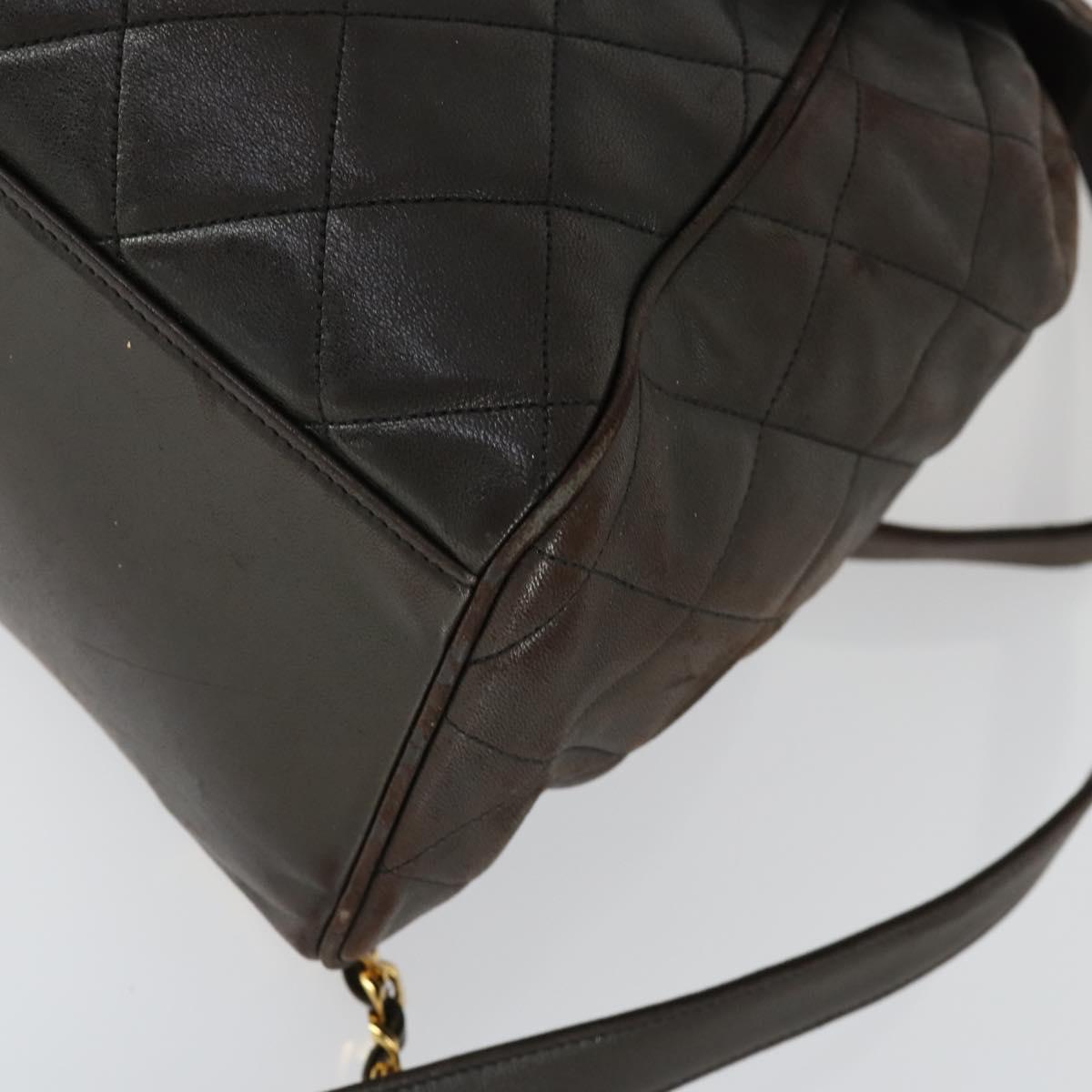 CHANEL Matelasse Backpack Lamb Skin Dark Brown Gold CC Auth ki6346