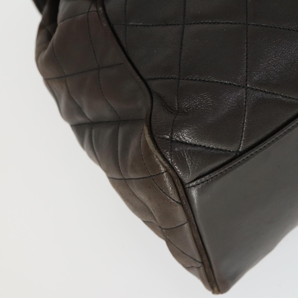 CHANEL Matelasse Backpack Lamb Skin Dark Brown Gold CC Auth ki6346