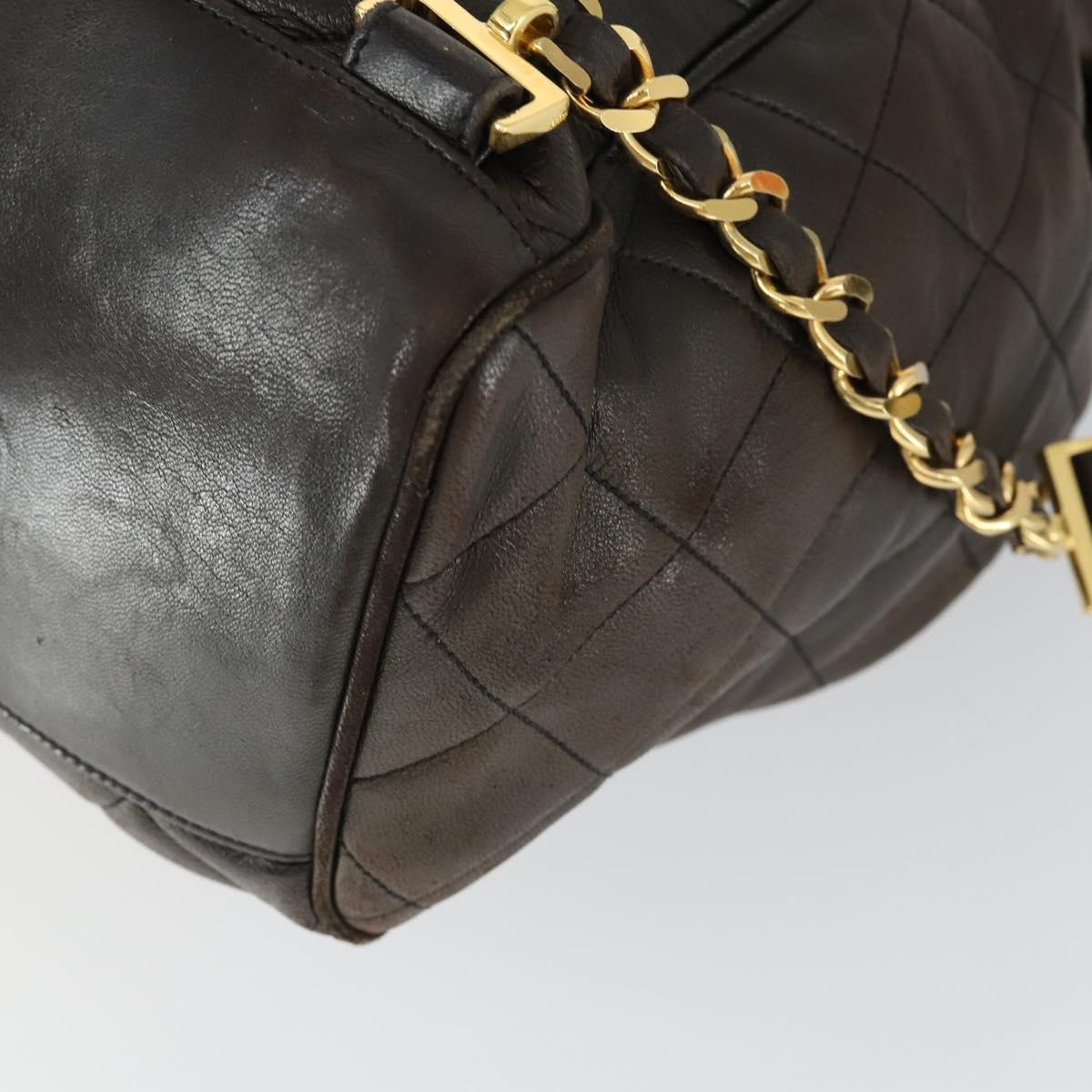 CHANEL Matelasse Backpack Lamb Skin Dark Brown Gold CC Auth ki6346