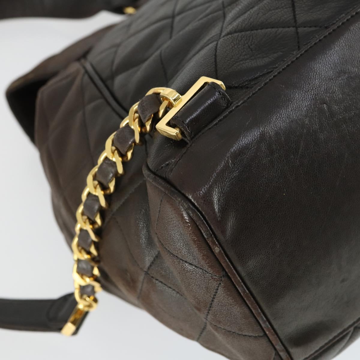 CHANEL Matelasse Backpack Lamb Skin Dark Brown Gold CC Auth ki6346