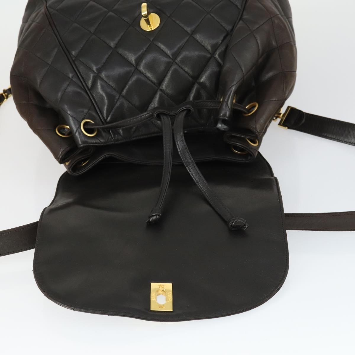 CHANEL Matelasse Backpack Lamb Skin Dark Brown Gold CC Auth ki6346
