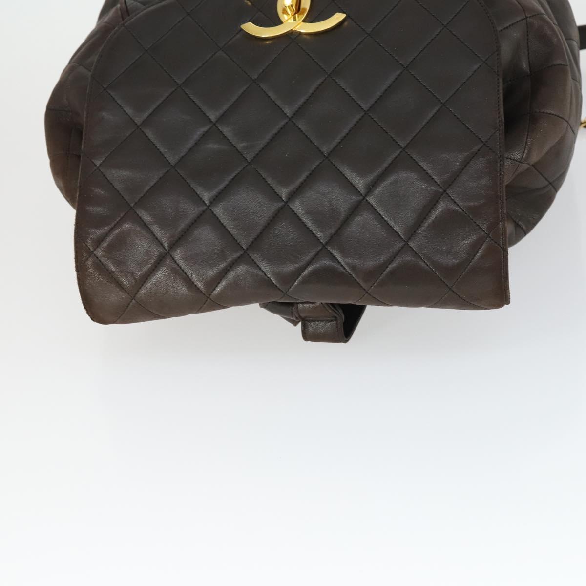 CHANEL Matelasse Backpack Lamb Skin Dark Brown Gold CC Auth ki6346