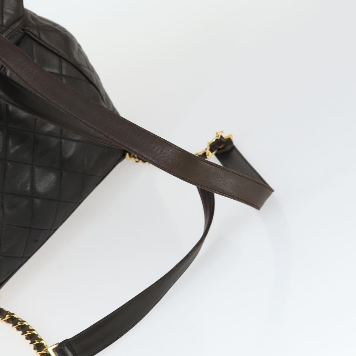 CHANEL Matelasse Backpack Lamb Skin Dark Brown Gold CC Auth ki6346