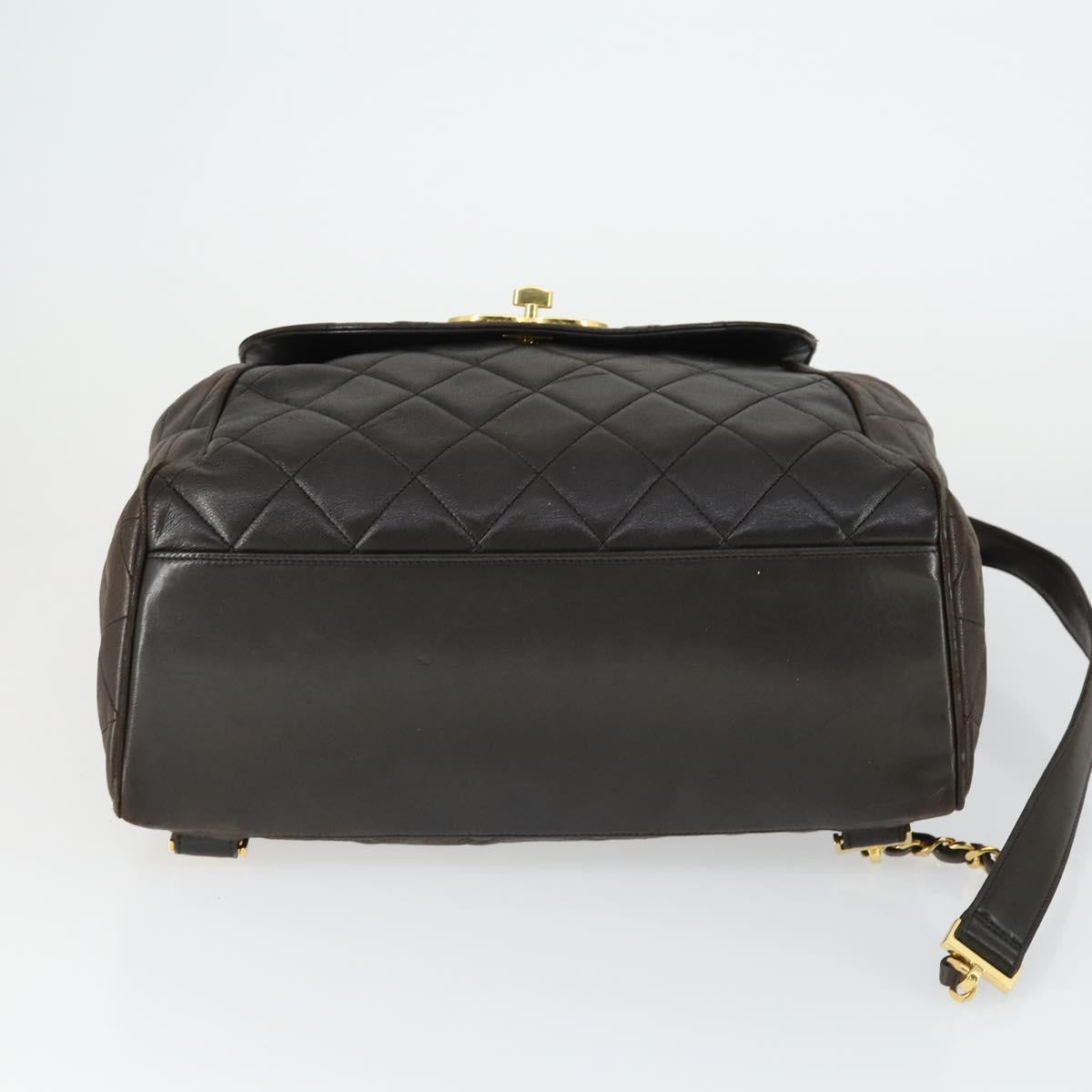 CHANEL Matelasse Backpack Lamb Skin Dark Brown Gold CC Auth ki6346