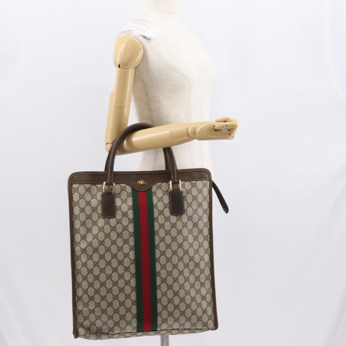 GUCCI GG Supreme Web Sherry Line Tote Bag PVC Beige Gold 010 378 Auth ki6347