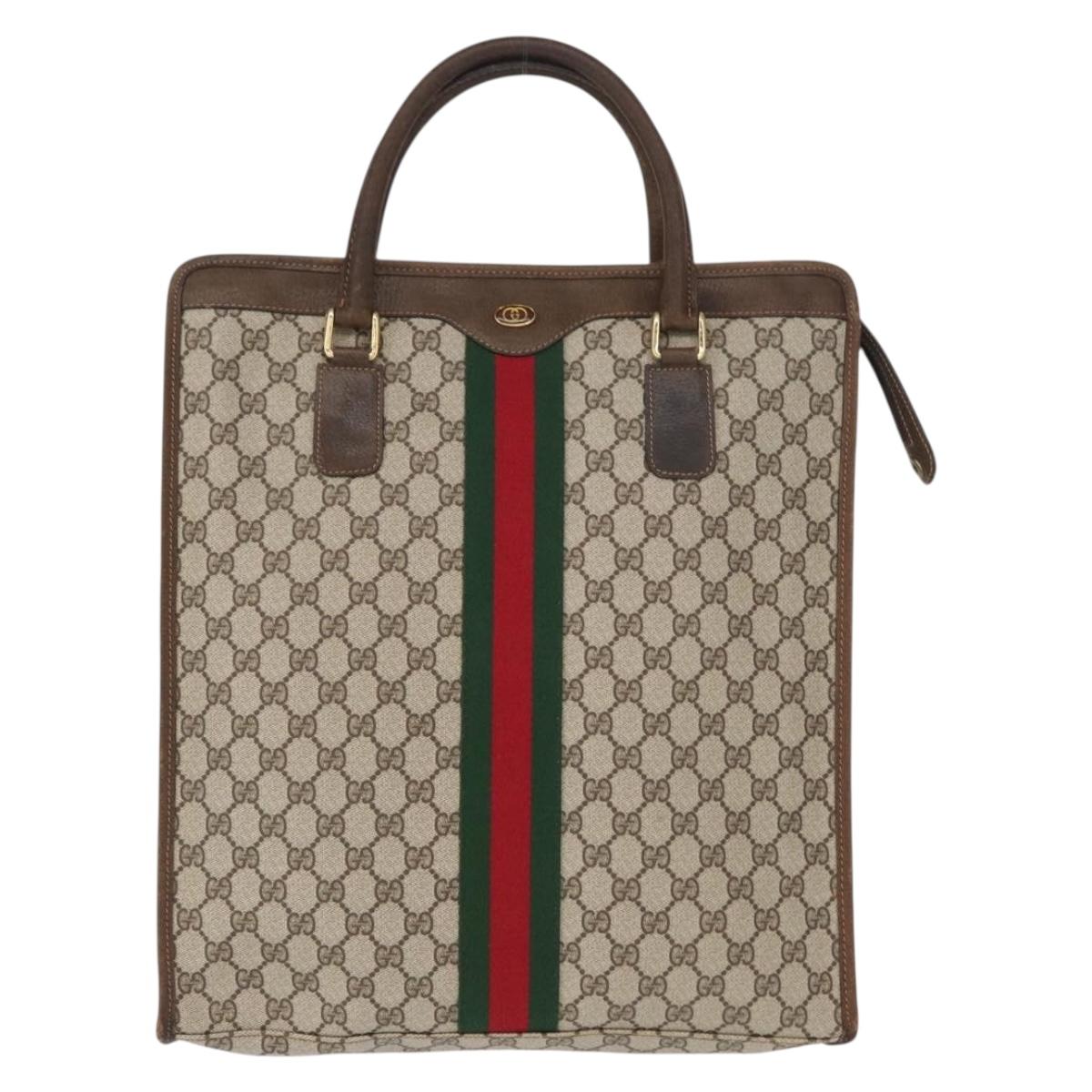 GUCCI GG Supreme Web Sherry Line Tote Bag PVC Beige Gold 010 378 Auth ki6347