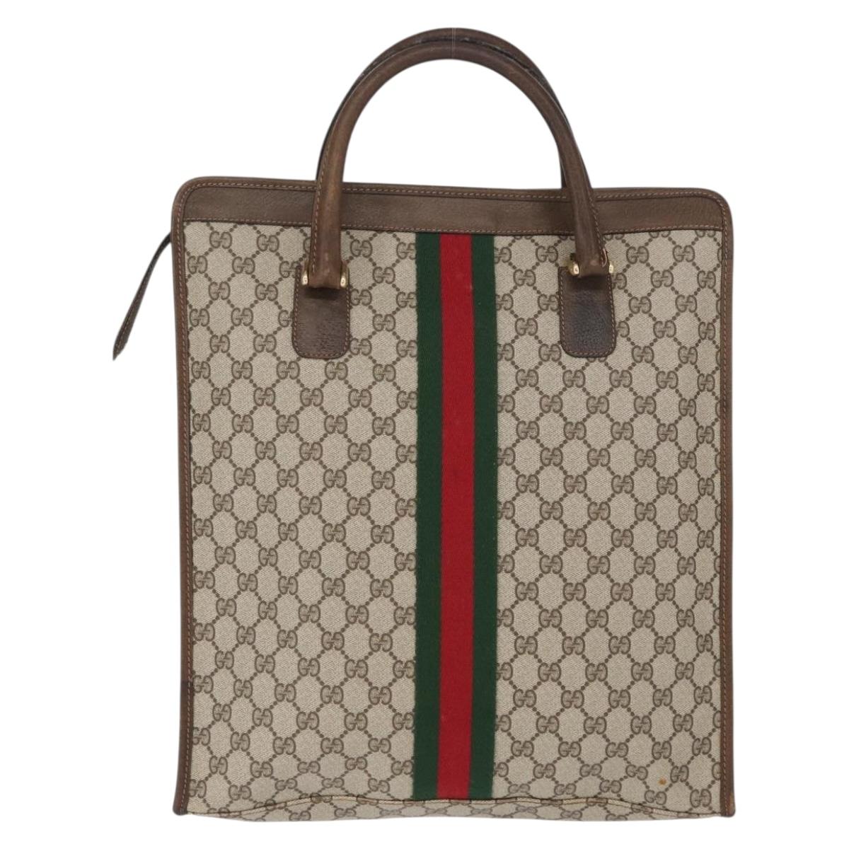 GUCCI GG Supreme Web Sherry Line Tote Bag PVC Beige Gold 010 378 Auth ki6347