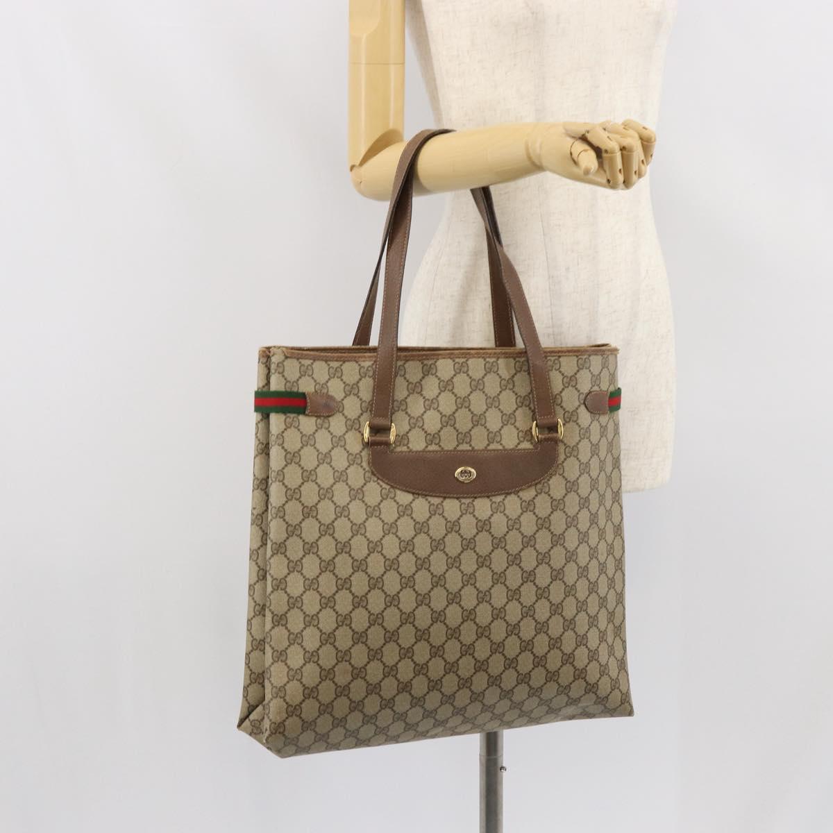 GUCCI GG Supreme Web Sherry Line Tote Bag PVC Beige Gold 39 02 091 Auth ki6348