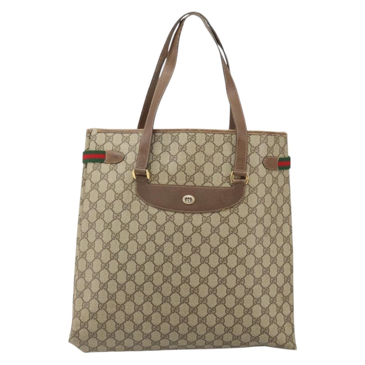 GUCCI GG Supreme Web Sherry Line Tote Bag PVC Beige Gold 39 02 091 Auth ki6348