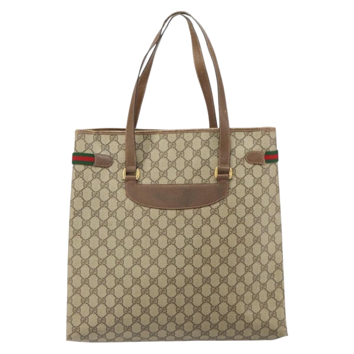GUCCI GG Supreme Web Sherry Line Tote Bag PVC Beige Gold 39 02 091 Auth ki6348