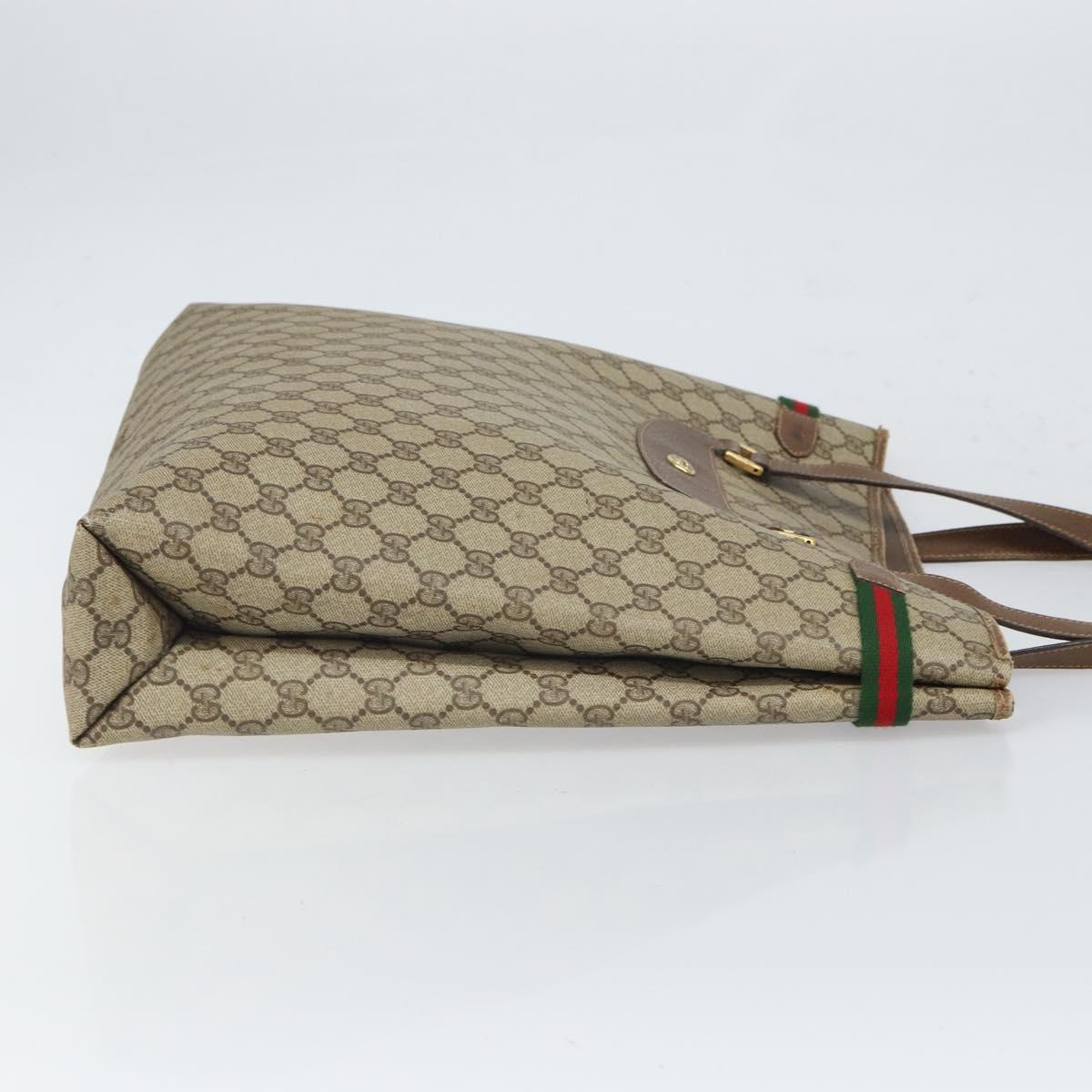 GUCCI GG Supreme Web Sherry Line Tote Bag PVC Beige Gold 39 02 091 Auth ki6348