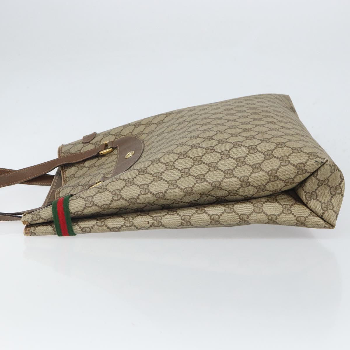 GUCCI GG Supreme Web Sherry Line Tote Bag PVC Beige Gold 39 02 091 Auth ki6348
