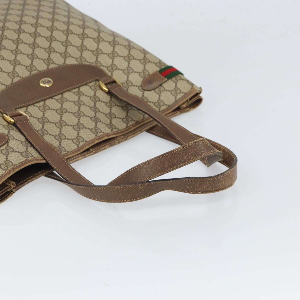 GUCCI GG Supreme Web Sherry Line Tote Bag PVC Beige Gold 39 02 091 Auth ki6348