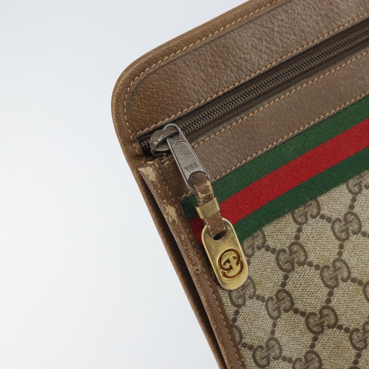 GUCCI GG Supreme Web Sherry Line Clutch Bag PVC Beige 017 37 4125 Auth ki6349