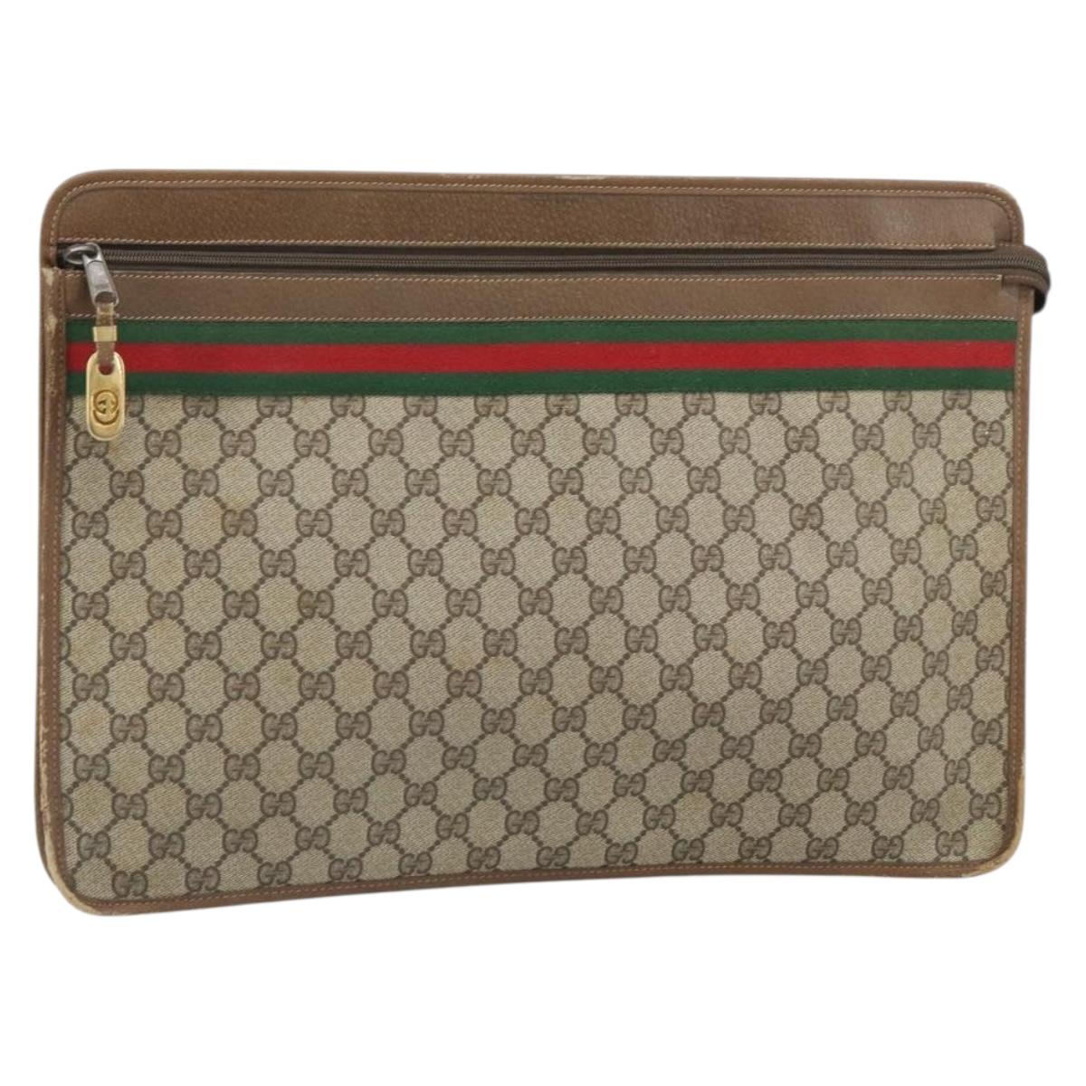 GUCCI GG Supreme Web Sherry Line Clutch Bag PVC Beige 017 37 4125 Auth ki6349