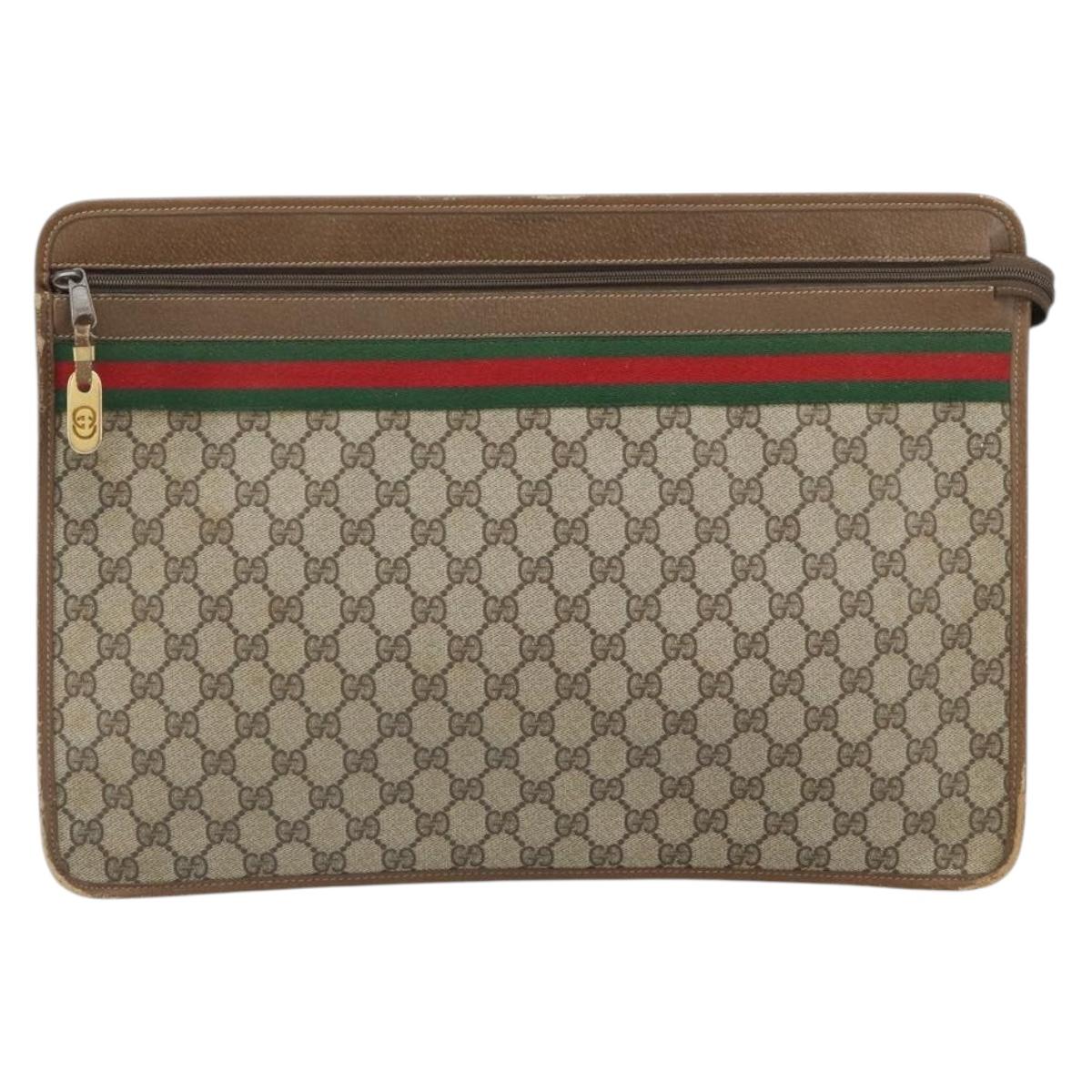 GUCCI GG Supreme Web Sherry Line Clutch Bag PVC Beige 017 37 4125 Auth ki6349