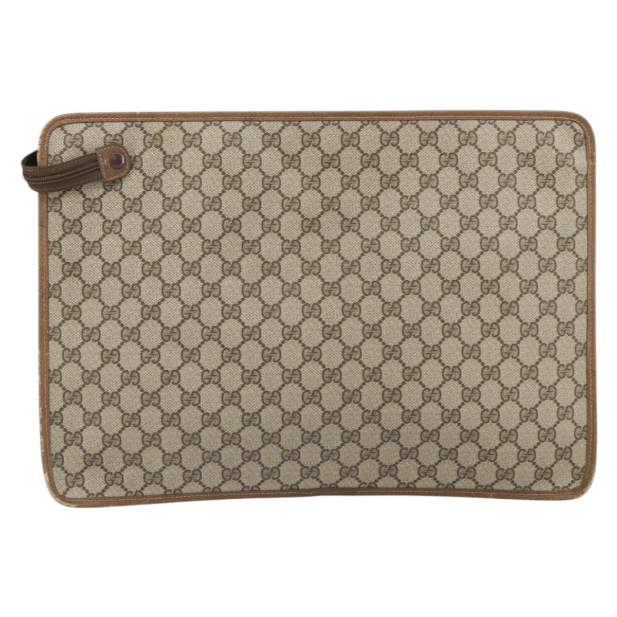 GUCCI GG Supreme Web Sherry Line Clutch Bag PVC Beige 017 37 4125 Auth ki6349