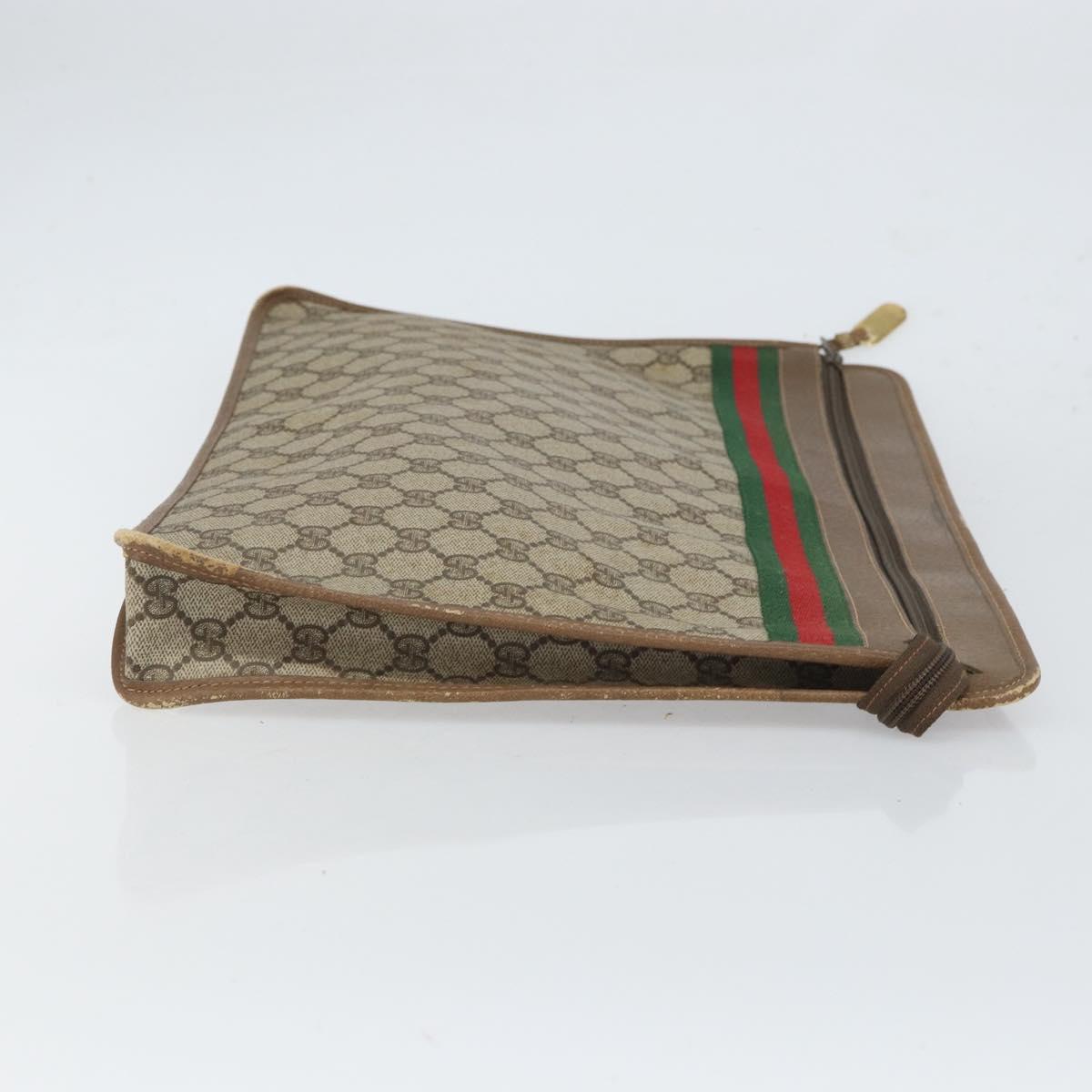 GUCCI GG Supreme Web Sherry Line Clutch Bag PVC Beige 017 37 4125 Auth ki6349