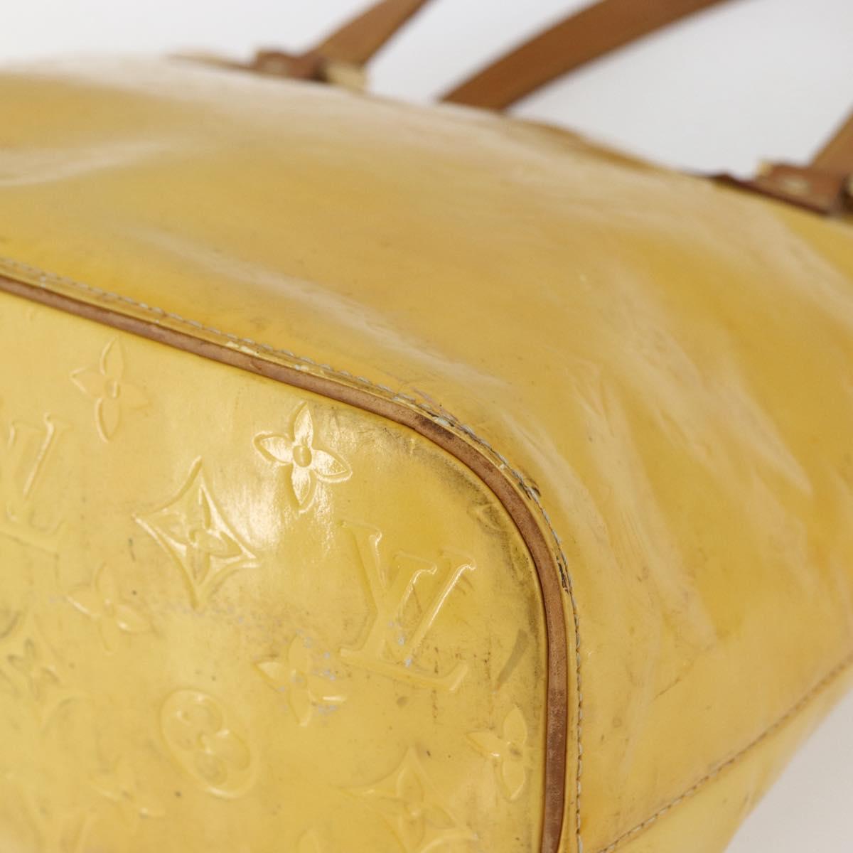 LOUIS VUITTON Monogram Vernis Houston Hand Bag Lime Yellow M91055 LV Auth ki6351