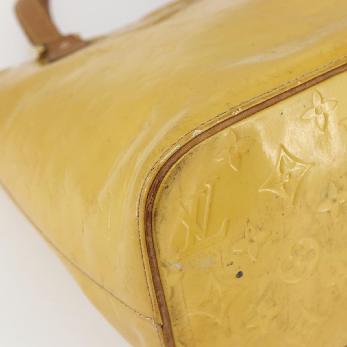 LOUIS VUITTON Monogram Vernis Houston Hand Bag Lime Yellow M91055 LV Auth ki6351