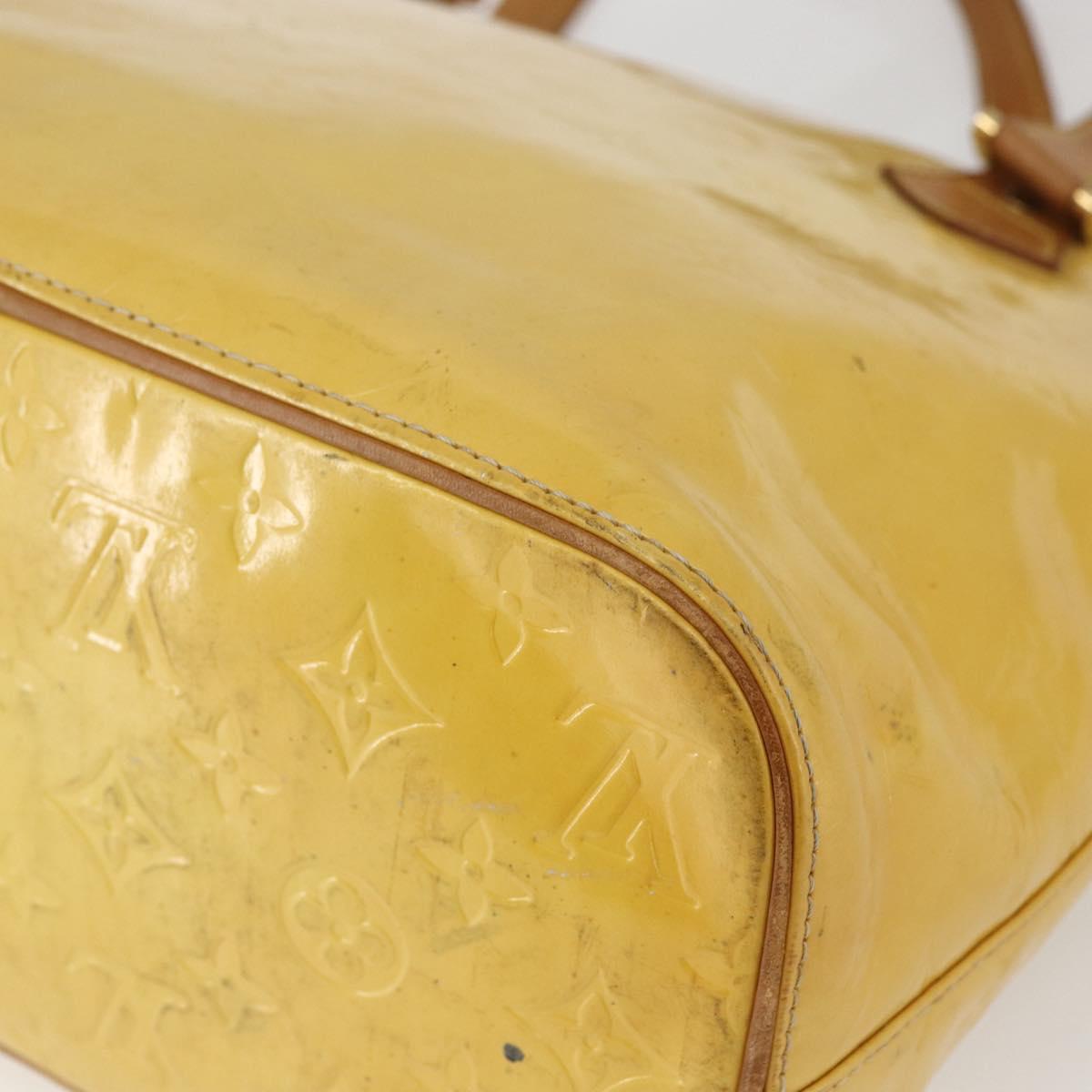 LOUIS VUITTON Monogram Vernis Houston Hand Bag Lime Yellow M91055 LV Auth ki6351