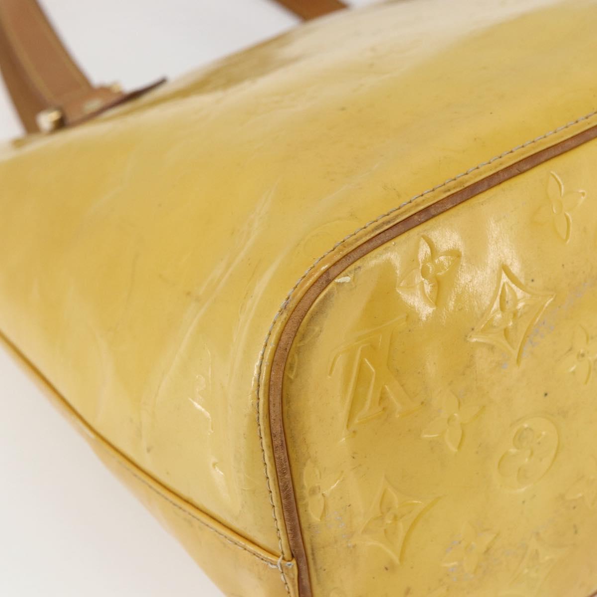 LOUIS VUITTON Monogram Vernis Houston Hand Bag Lime Yellow M91055 LV Auth ki6351