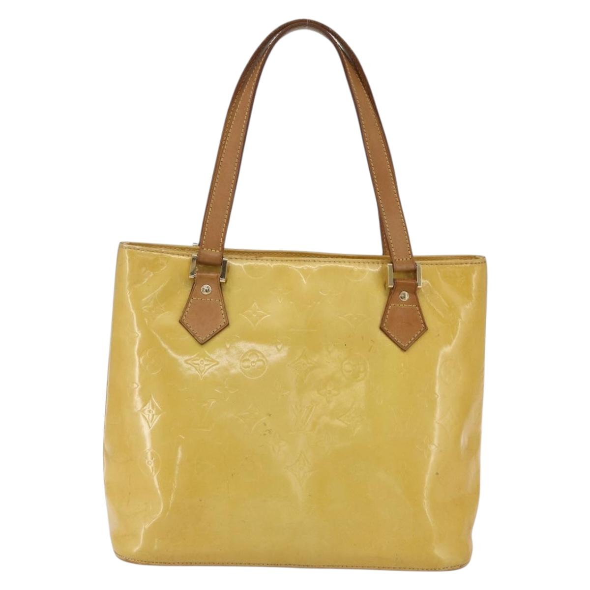 LOUIS VUITTON Monogram Vernis Houston Hand Bag Lime Yellow M91055 LV Auth ki6351
