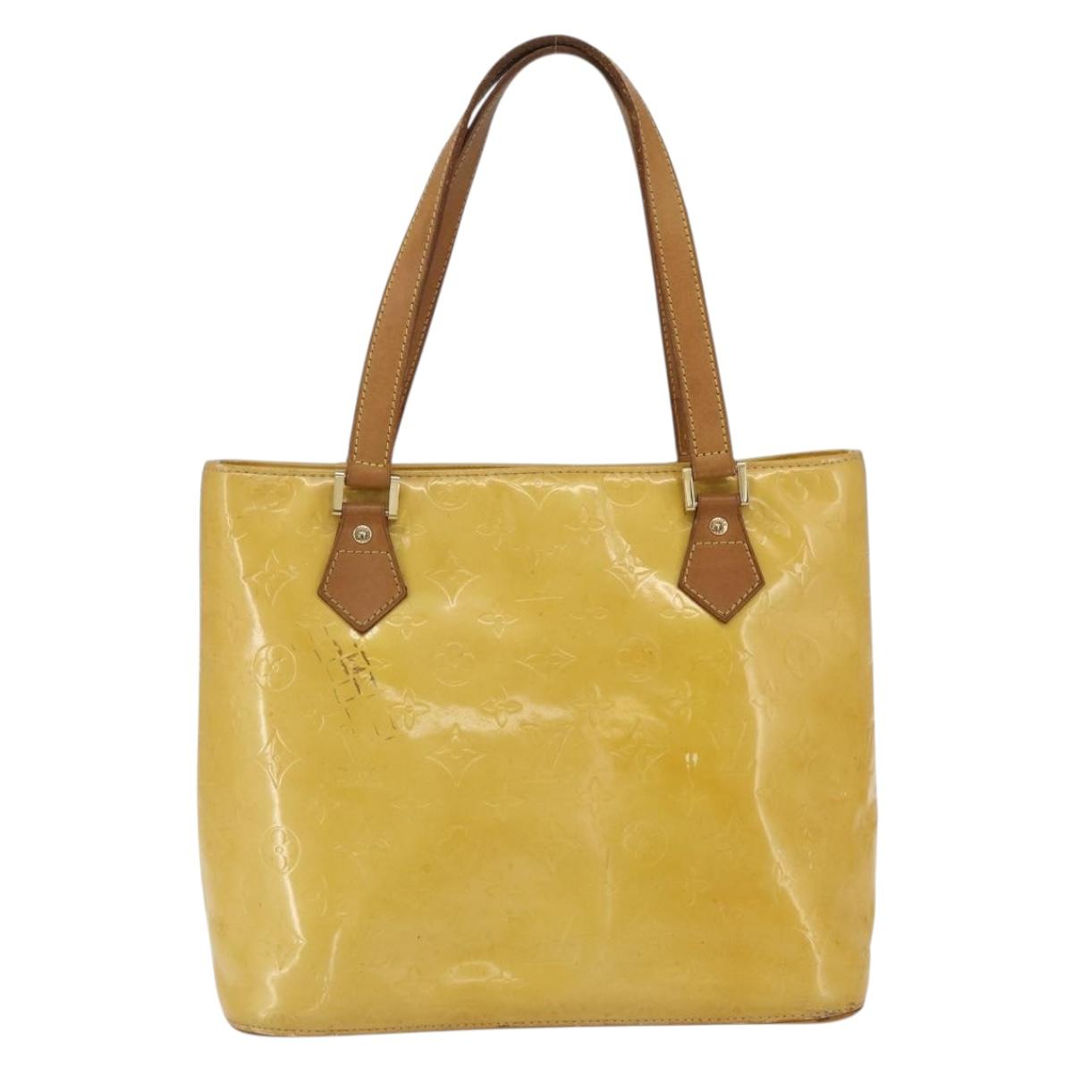 LOUIS VUITTON Monogram Vernis Houston Hand Bag Lime Yellow M91055 LV Auth ki6351