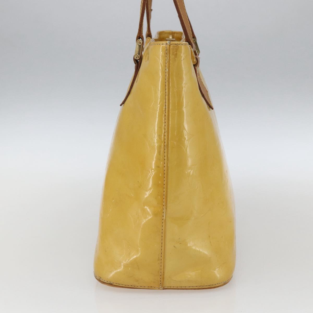 LOUIS VUITTON Monogram Vernis Houston Hand Bag Lime Yellow M91055 LV Auth ki6351