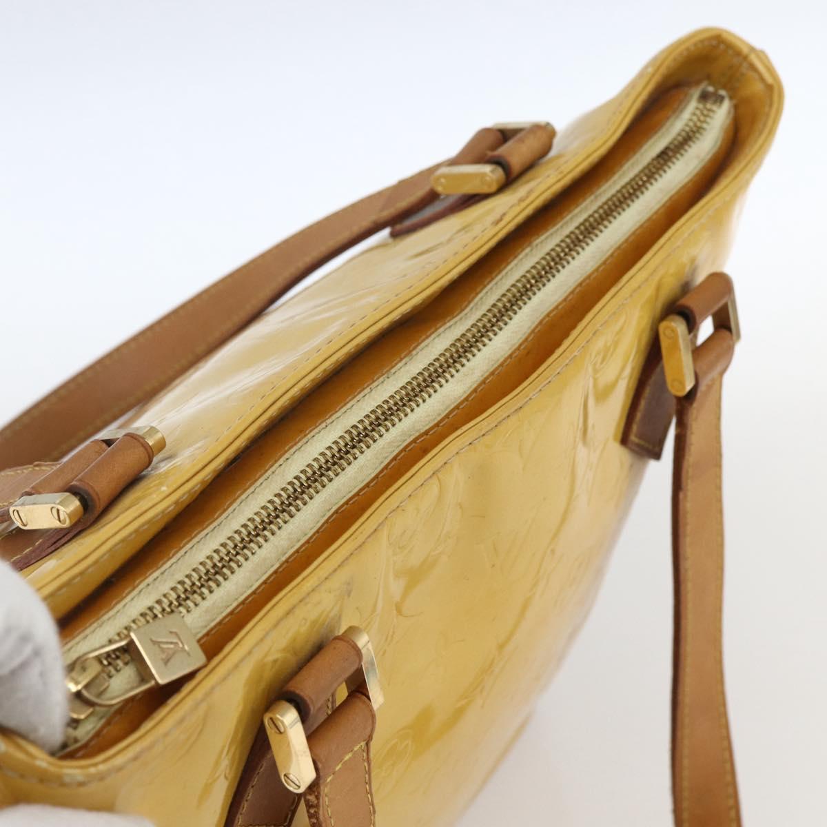 LOUIS VUITTON Monogram Vernis Houston Hand Bag Lime Yellow M91055 LV Auth ki6351