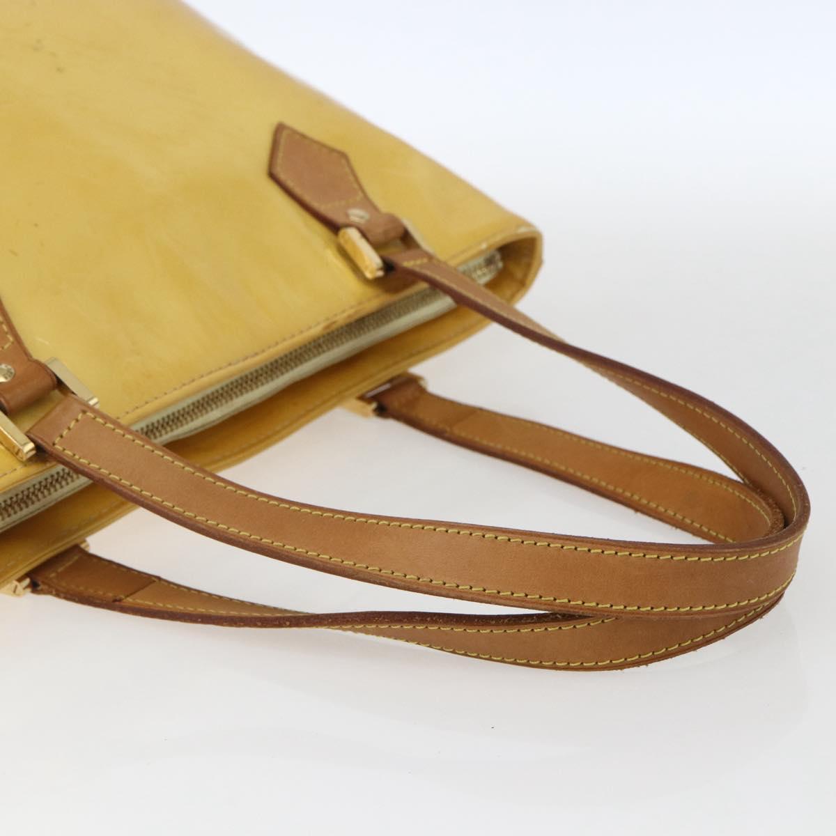 LOUIS VUITTON Monogram Vernis Houston Hand Bag Lime Yellow M91055 LV Auth ki6351