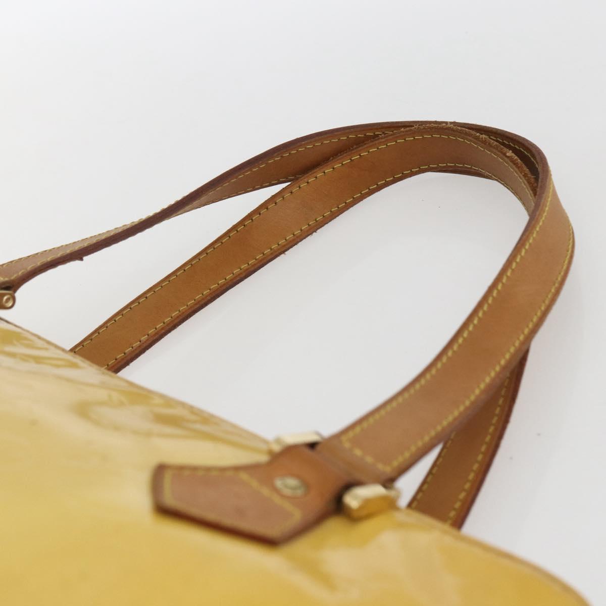 LOUIS VUITTON Monogram Vernis Houston Hand Bag Lime Yellow M91055 LV Auth ki6351