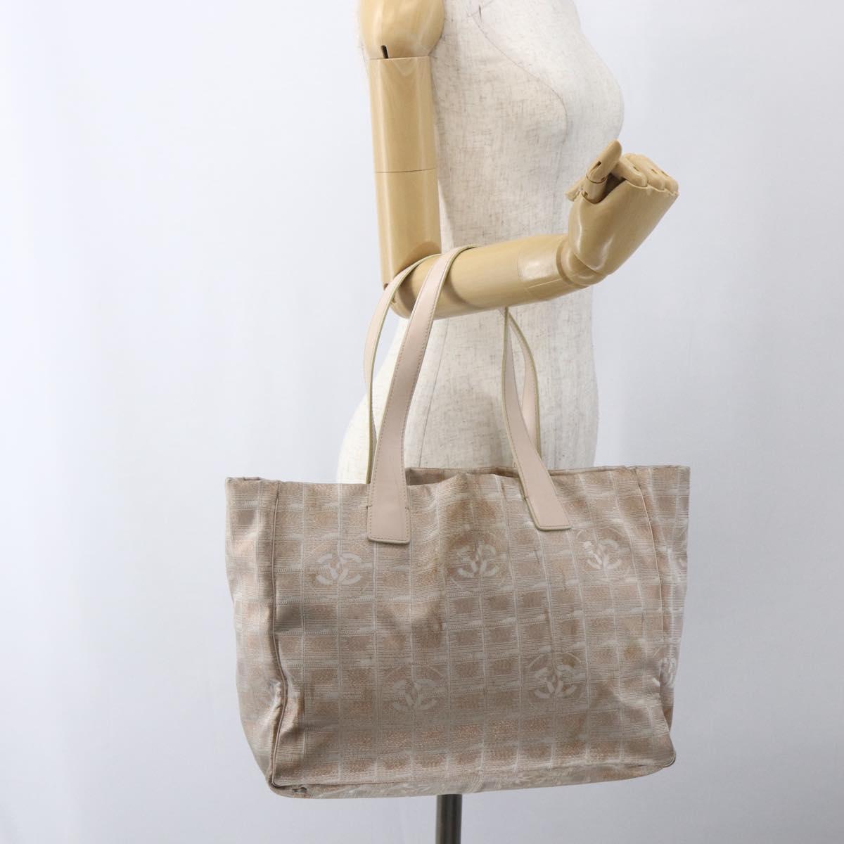 CHANEL New Travel Line Tote Bag Nylon Pink Gold CC Auth ki6352