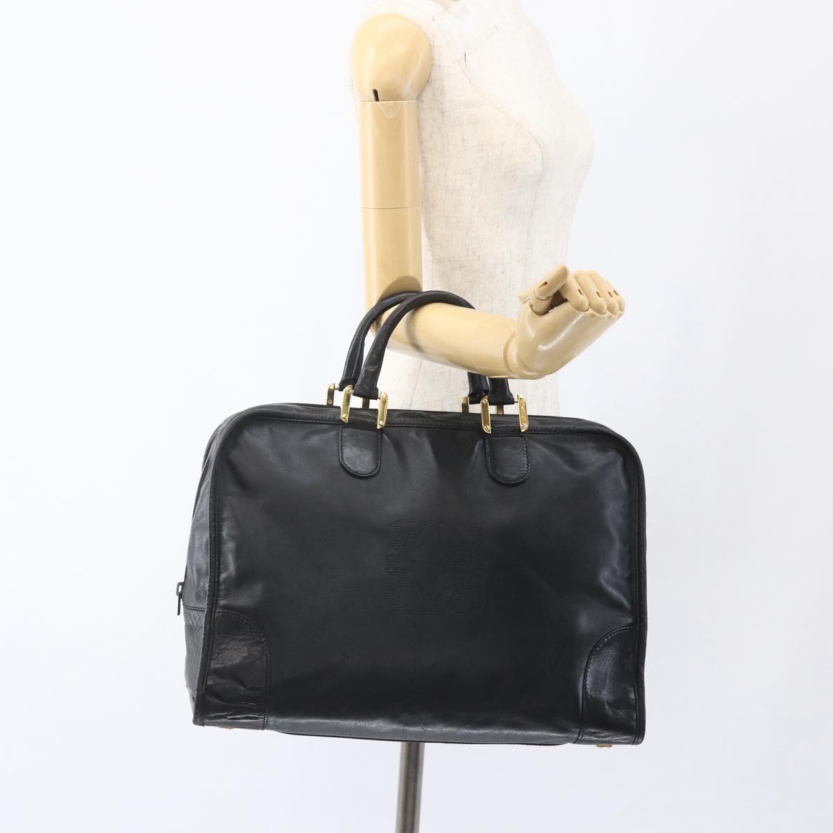 LOEWE Anagram Amazona 40 Hand Bag Leather Gold Black Auth ki6358