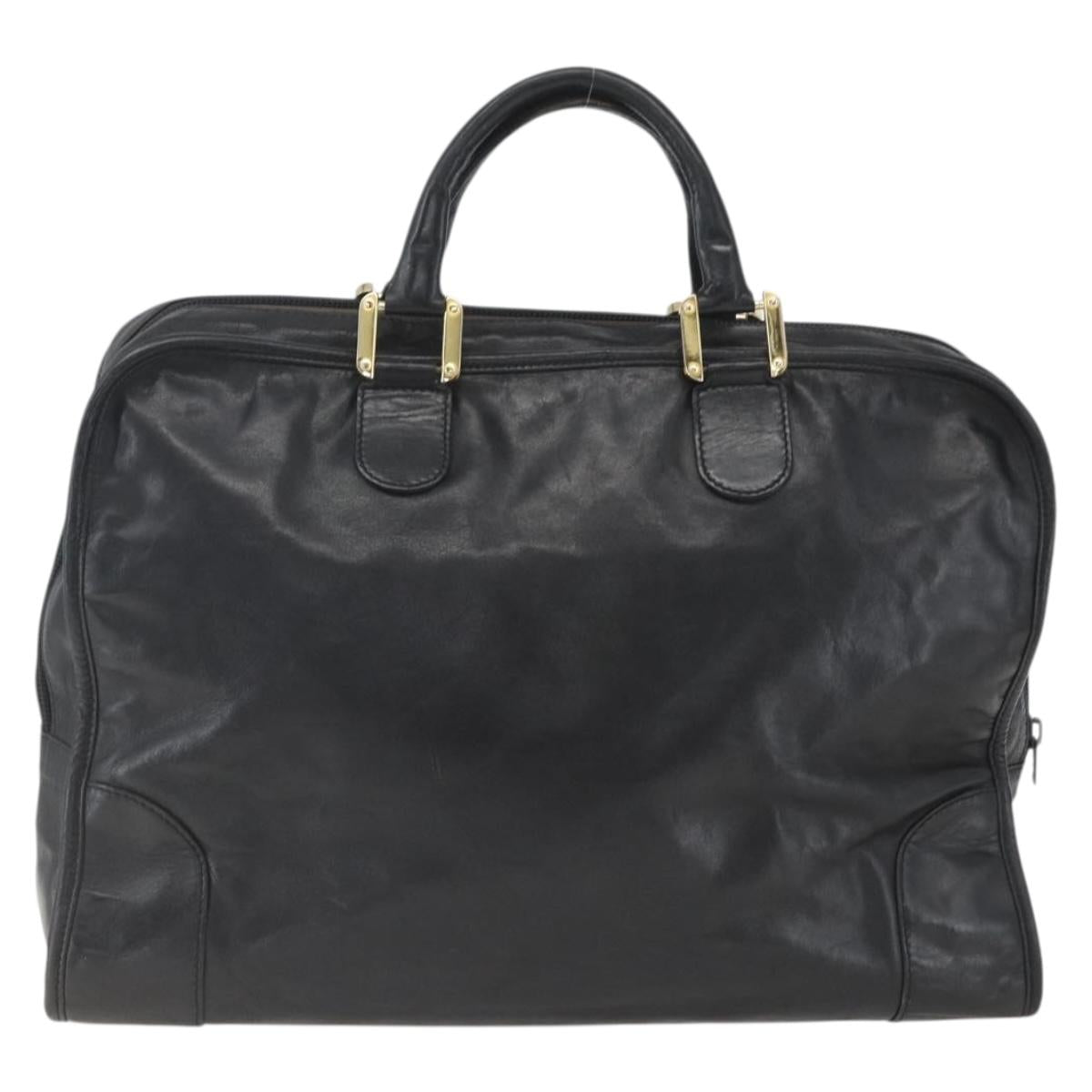 LOEWE Anagram Amazona 40 Hand Bag Leather Gold Black Auth ki6358